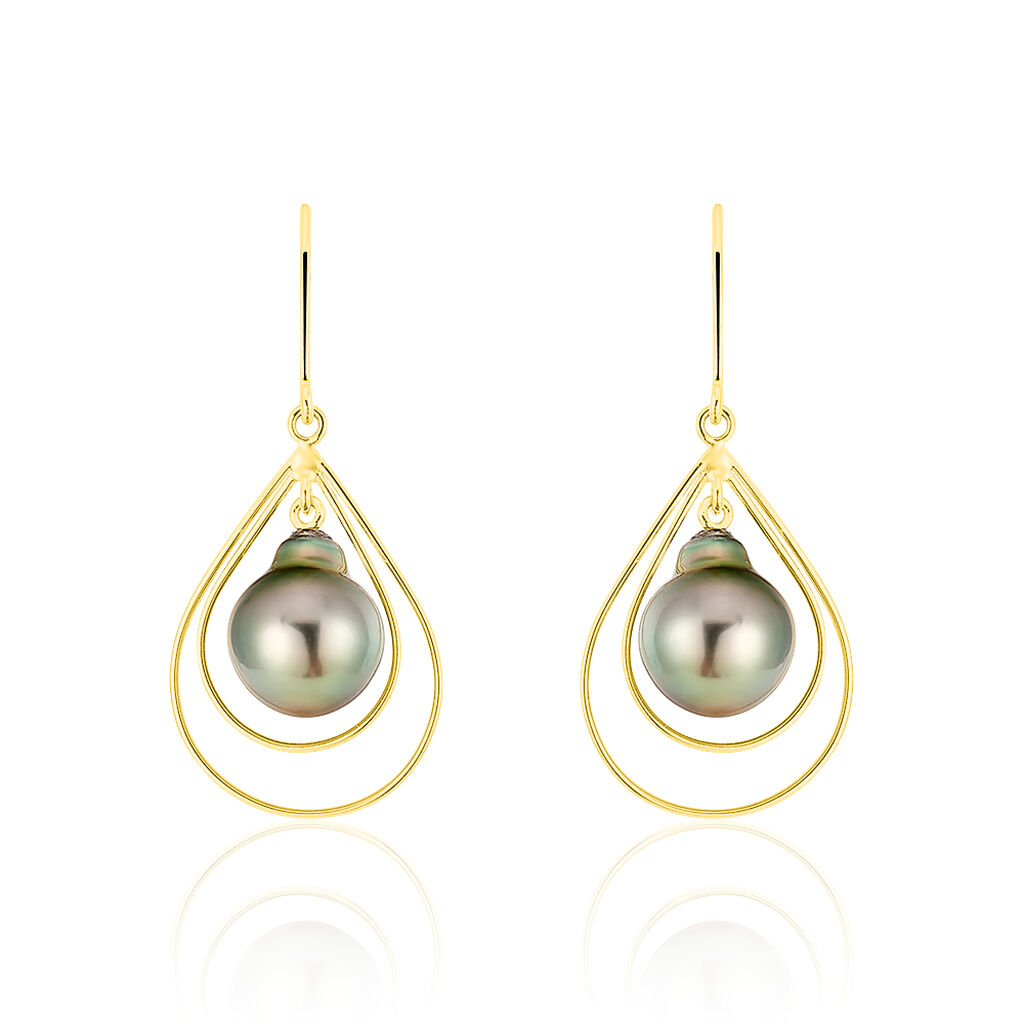 Boucles D'oreilles Pendantes Martyna Or Jaune Perle De Tahiti