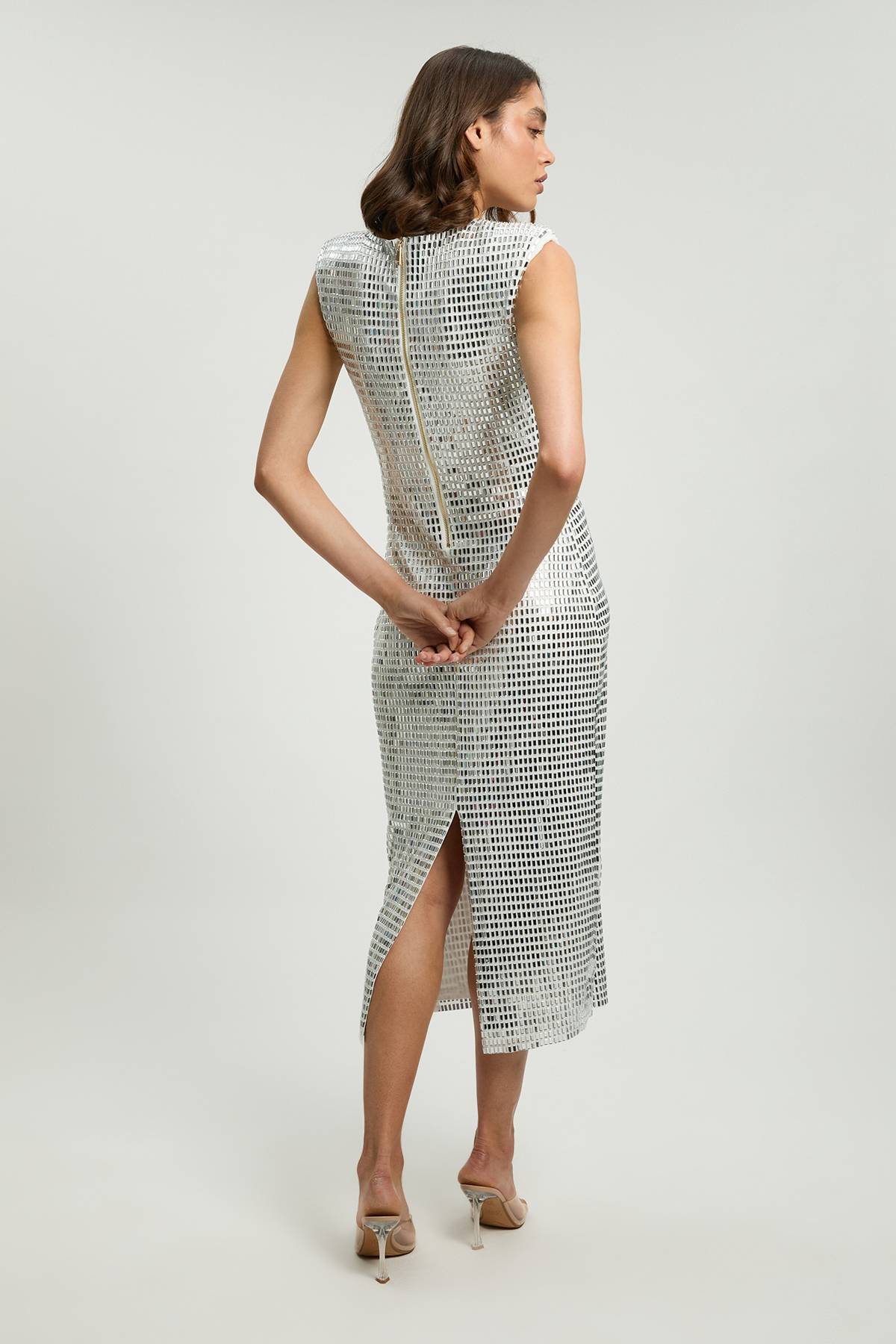 KarenMillen Robe Midi Premium En Jersey À Encolure Plongeante Sans Manches Ornée De Cristaux