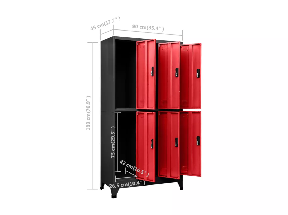 Armoire à casiers Anthracite et rouge 90x45x180 cm Acier