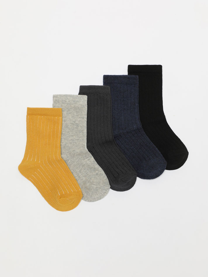 Pacote com 5 pares de meias compridas básicas - Amarelas