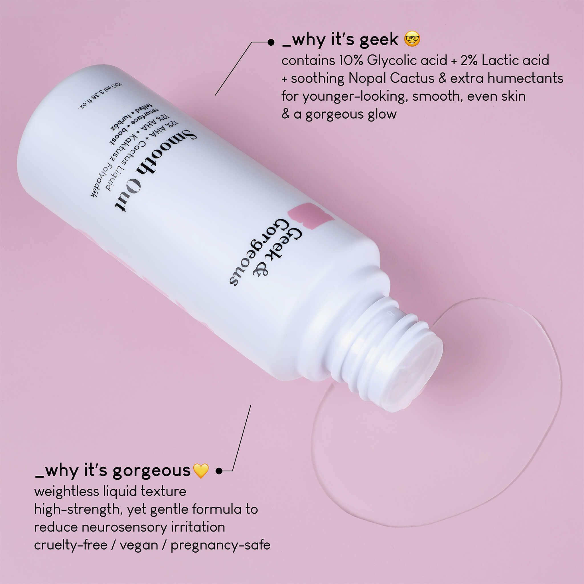 Geek & Gorgeous Smooth Out- Anti-ageing Peeling mit 12% AHA und Feigenkaktusextrakt, 100 ml