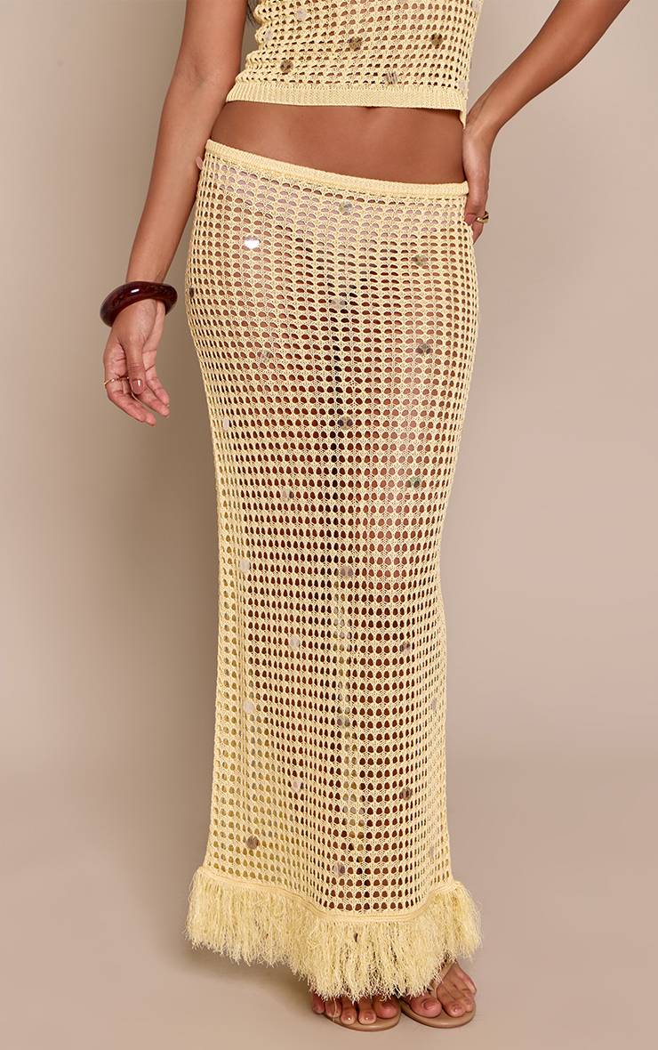 Citron Jupe Longue En Maille À Sequins Et Franges