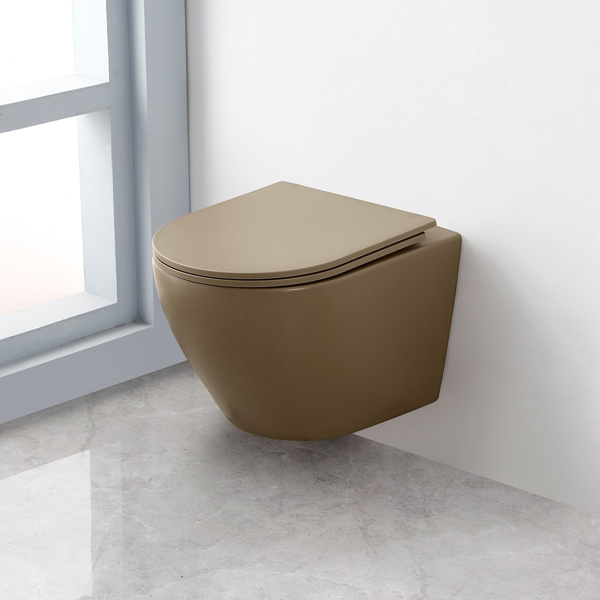 Geberit UP100 toiletset met Saniclear Itsie mat taupe toiletpot randloos met softclose zitting