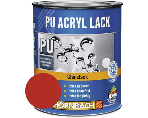 HORNBACH Kleurverf PU Acryllak Glanzend RAL 3000 Vuurrood 750 ml