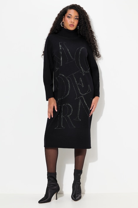 Strickkleid, Buchstaben, Stehkragen, Langarm
