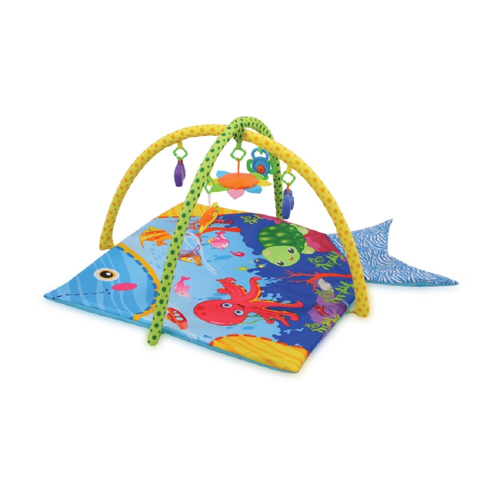 Lorelli Krabbeldecke Spielmatte Ozean Spielbogen Spiegel Rassel bunte Farben blau