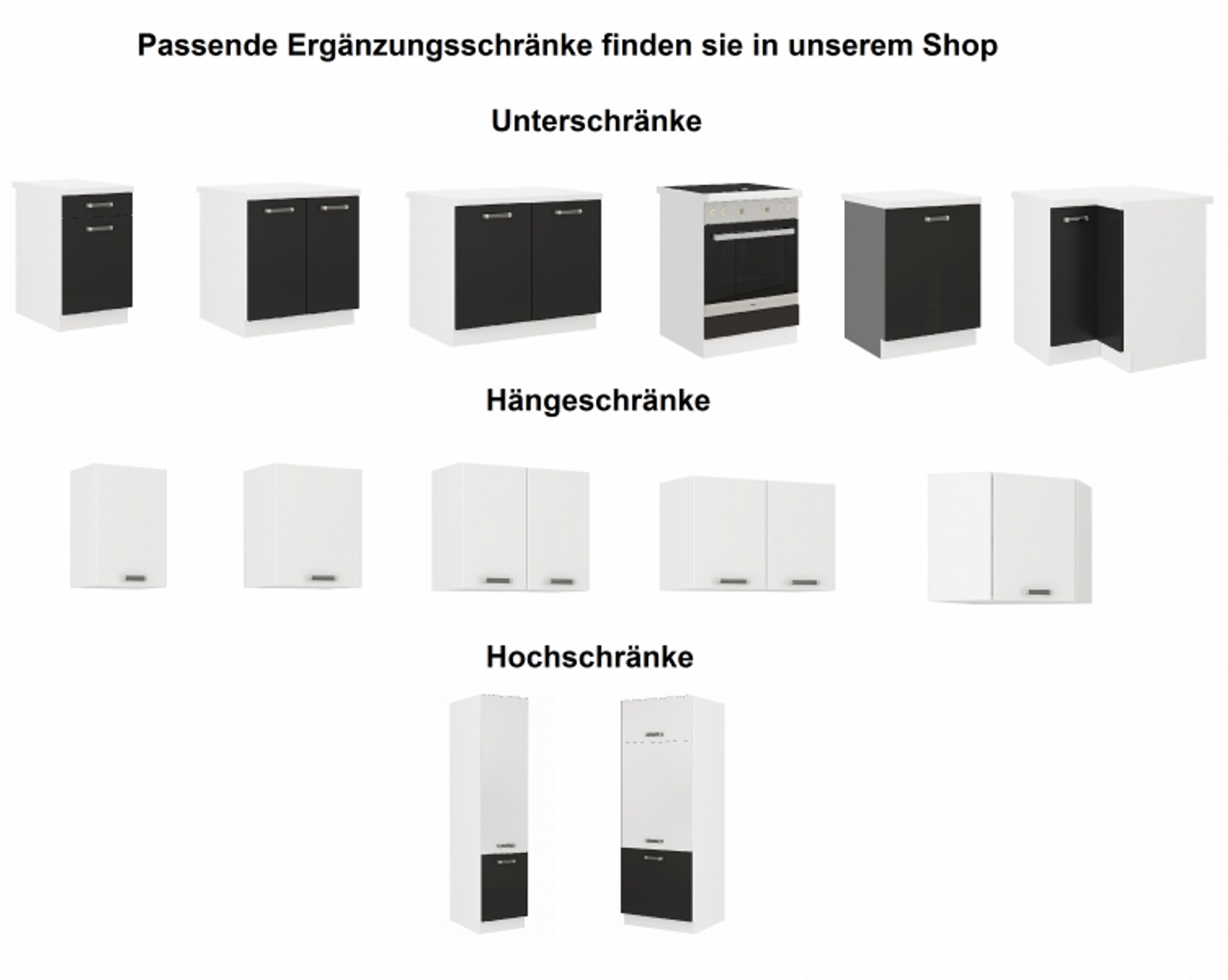Küchen Hängeschrank 80 cm für das Modell „Omega 240 Schwarz + Weiss“