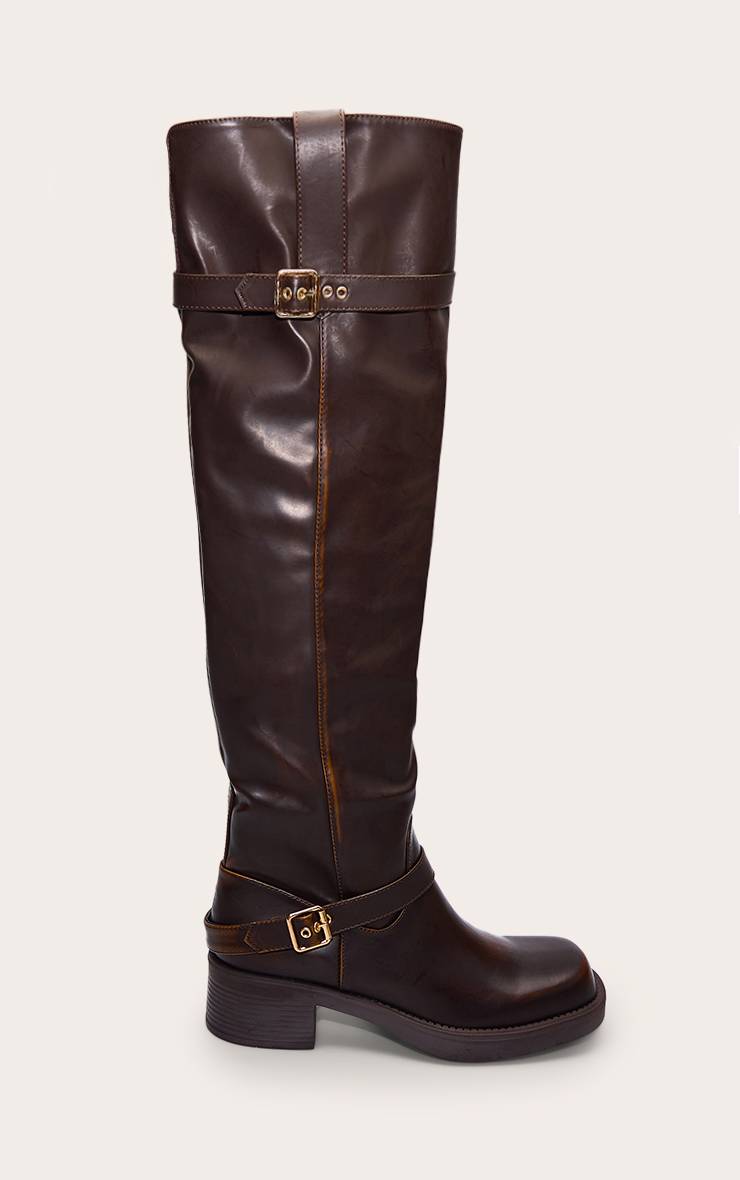 Marron Bottes Cuissardes En Synthétique Avec Détails Boucles