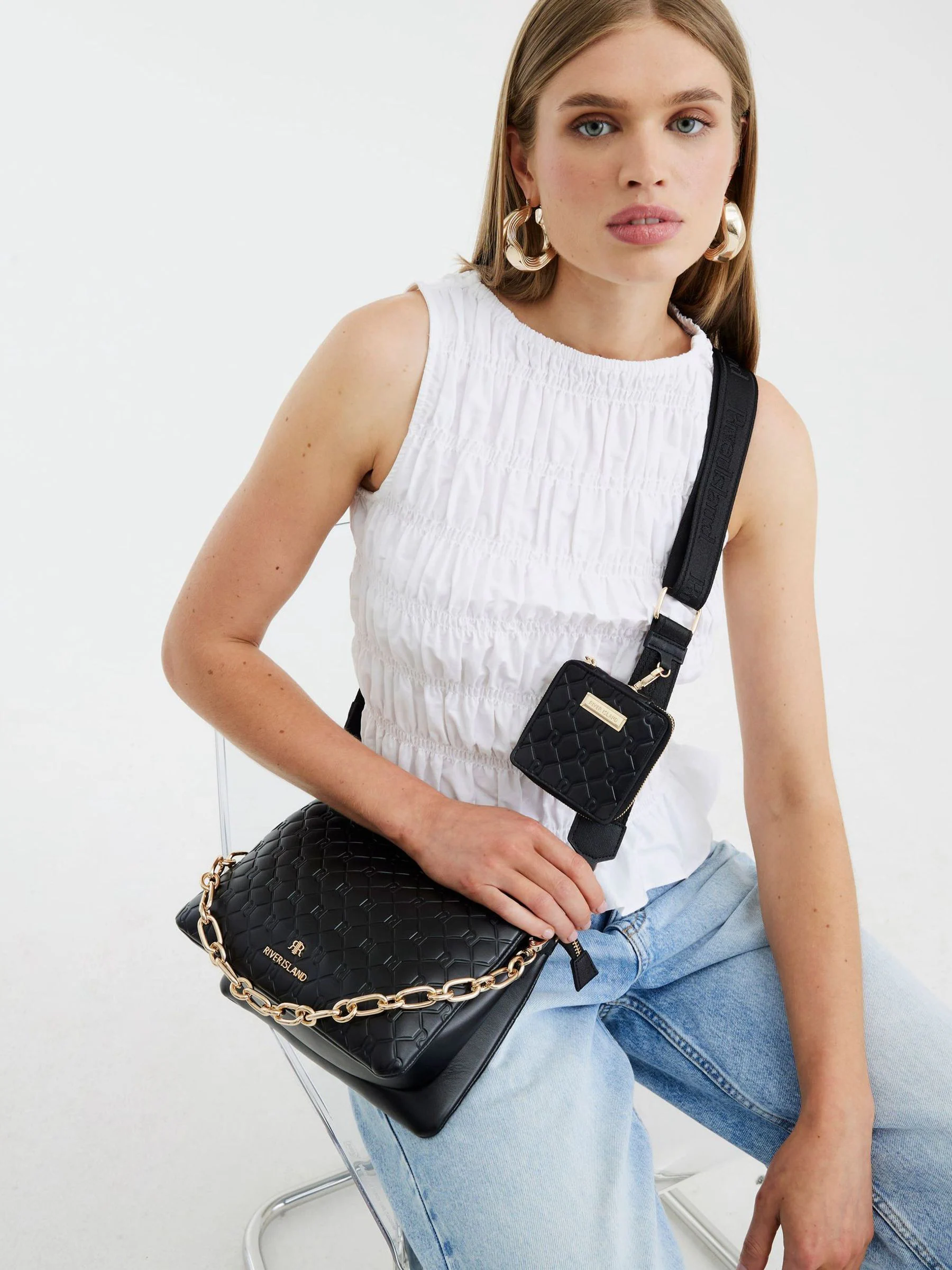 River Island Embossed Chain Pocket Cross-Body Bag