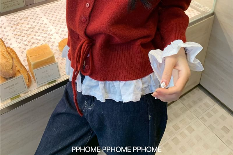 Beem - Cardigan met ronde hals, ruches, strikceintuur en knoopjes