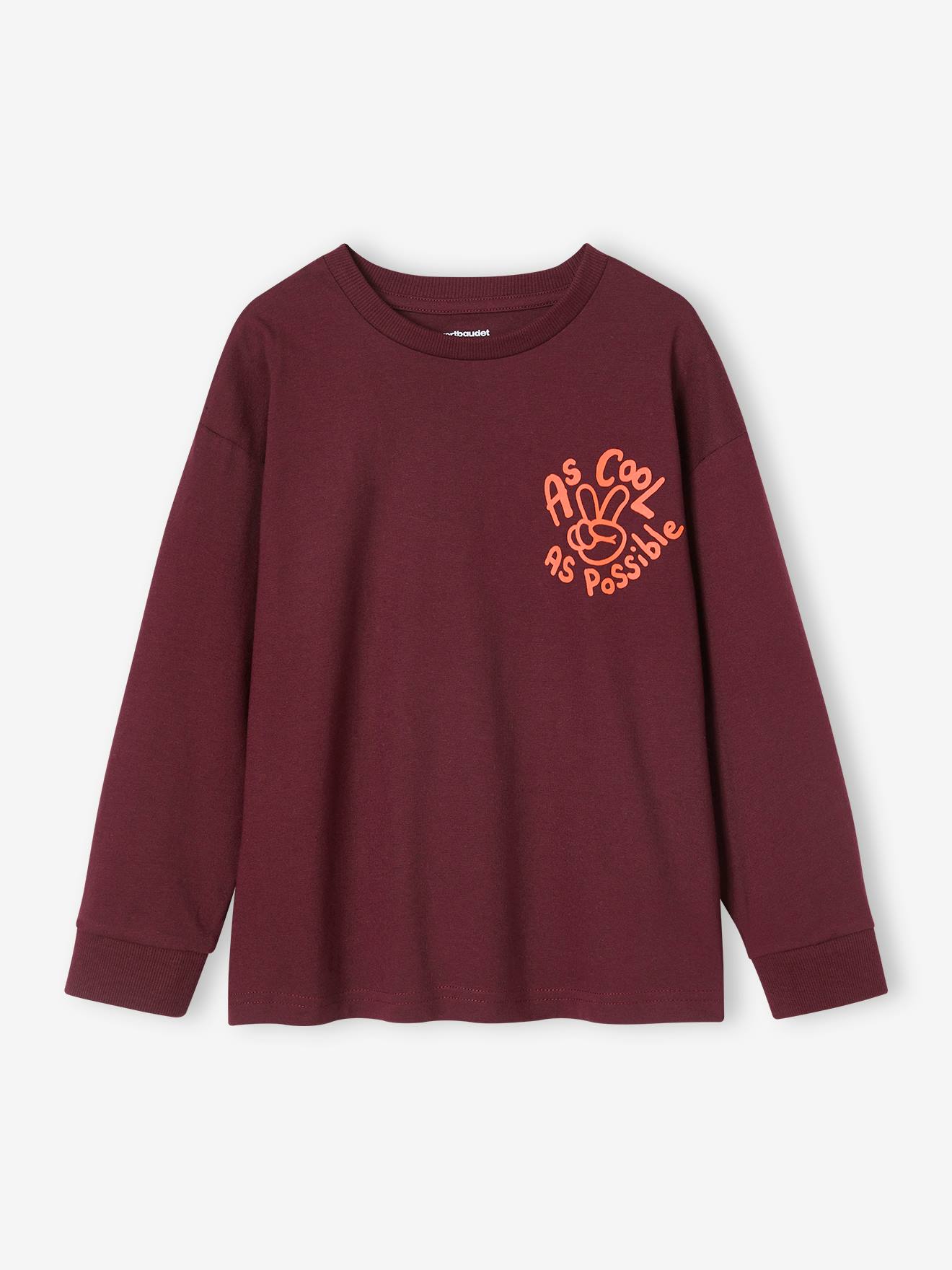Camiseta de manga comprida com estampa moderna no peito, para meninos, verde pinho.