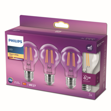 Philips LED peer E27 40W 3 stuks filament helder niet dimbaar