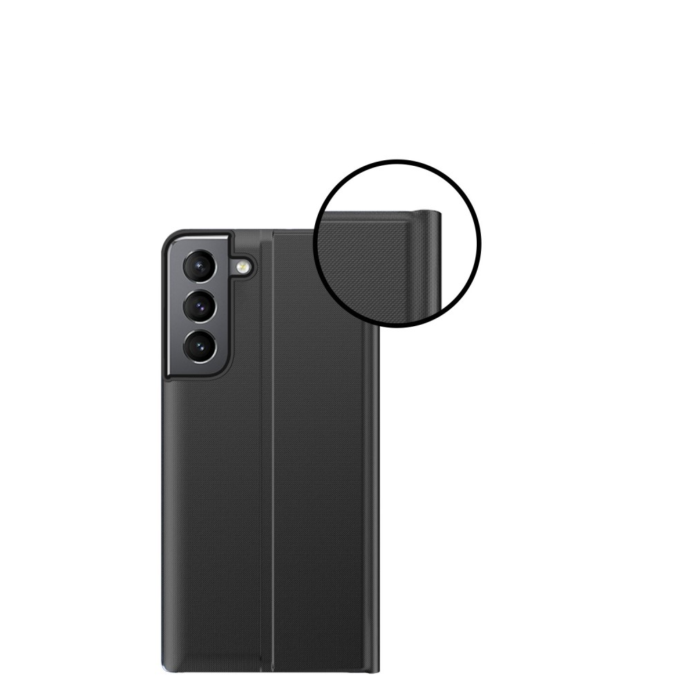 Samsung Galaxy S22 5G Stoff Tasche Smart View Flip Cover - Schwarz