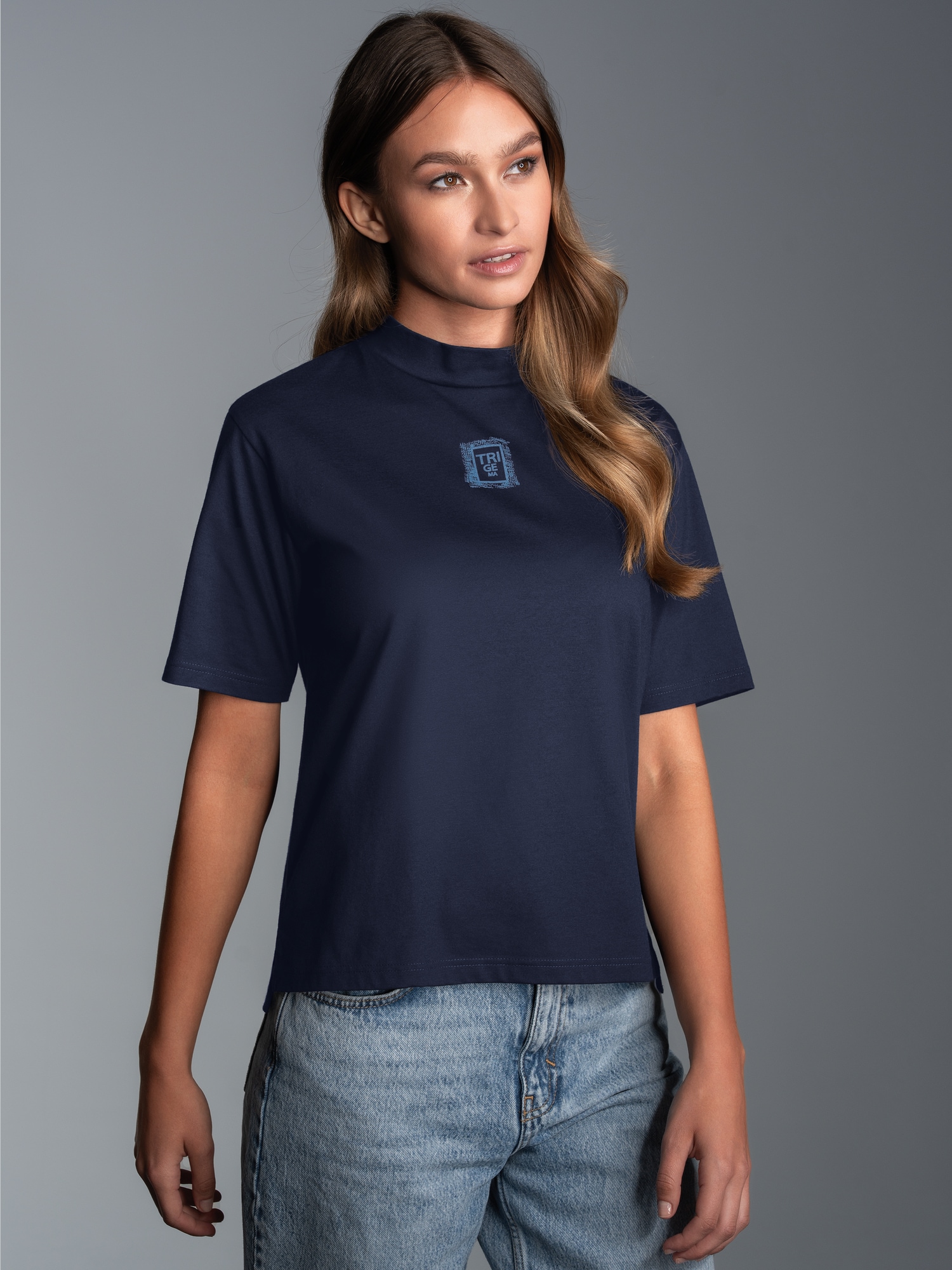 T-Shirt mit Stehkragen Navy