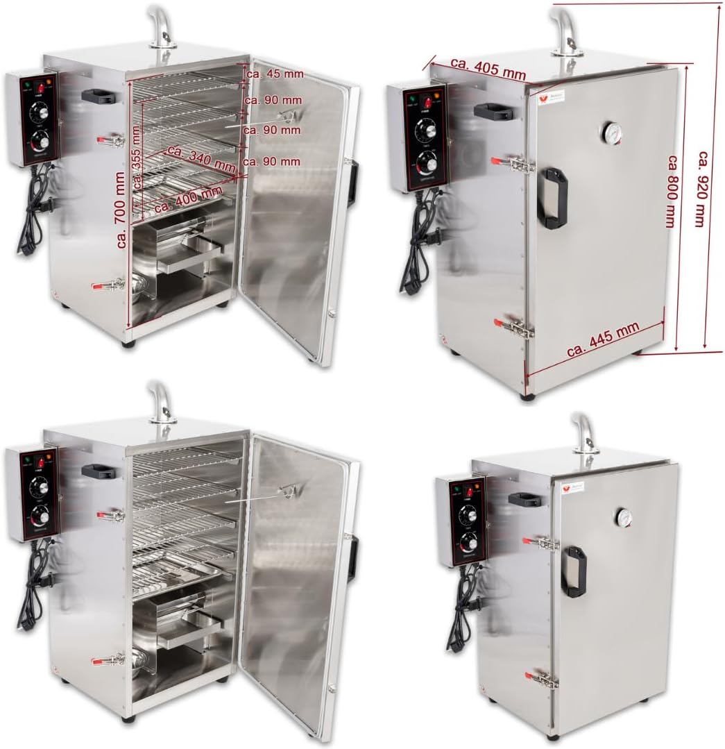 Beeketal 'BDSH-S03' elektrischer Edelstahl Räucherofen mit Wärmedämmung (doppelwandig), Räucherschrank mit Zeitsteuerung, Thermostat (30-135°C) und Gewürzschublade - (H/B/T) ca. 900 x 600 x 410 mm