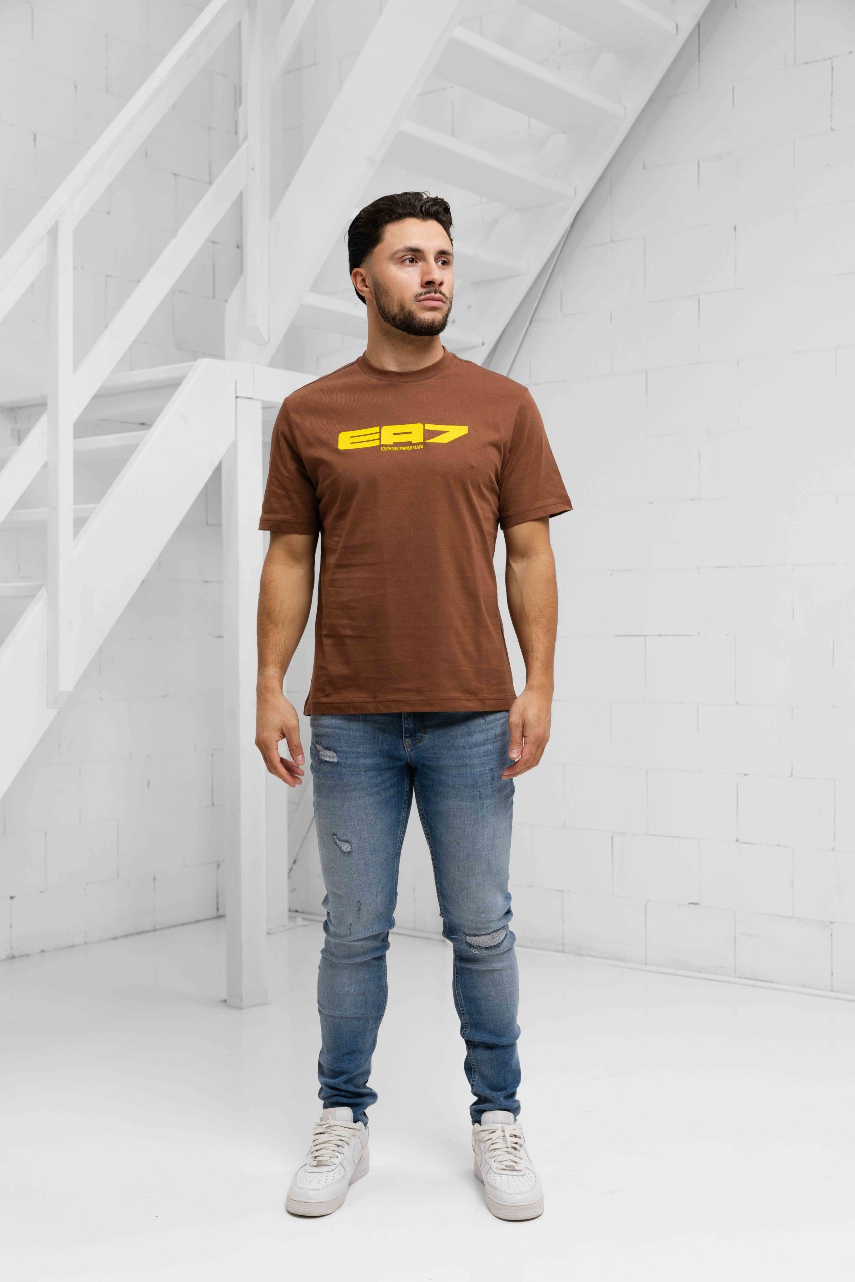 EA7 Emporio Armani 7M000163 T-Shirt Heren Bruin/Geel