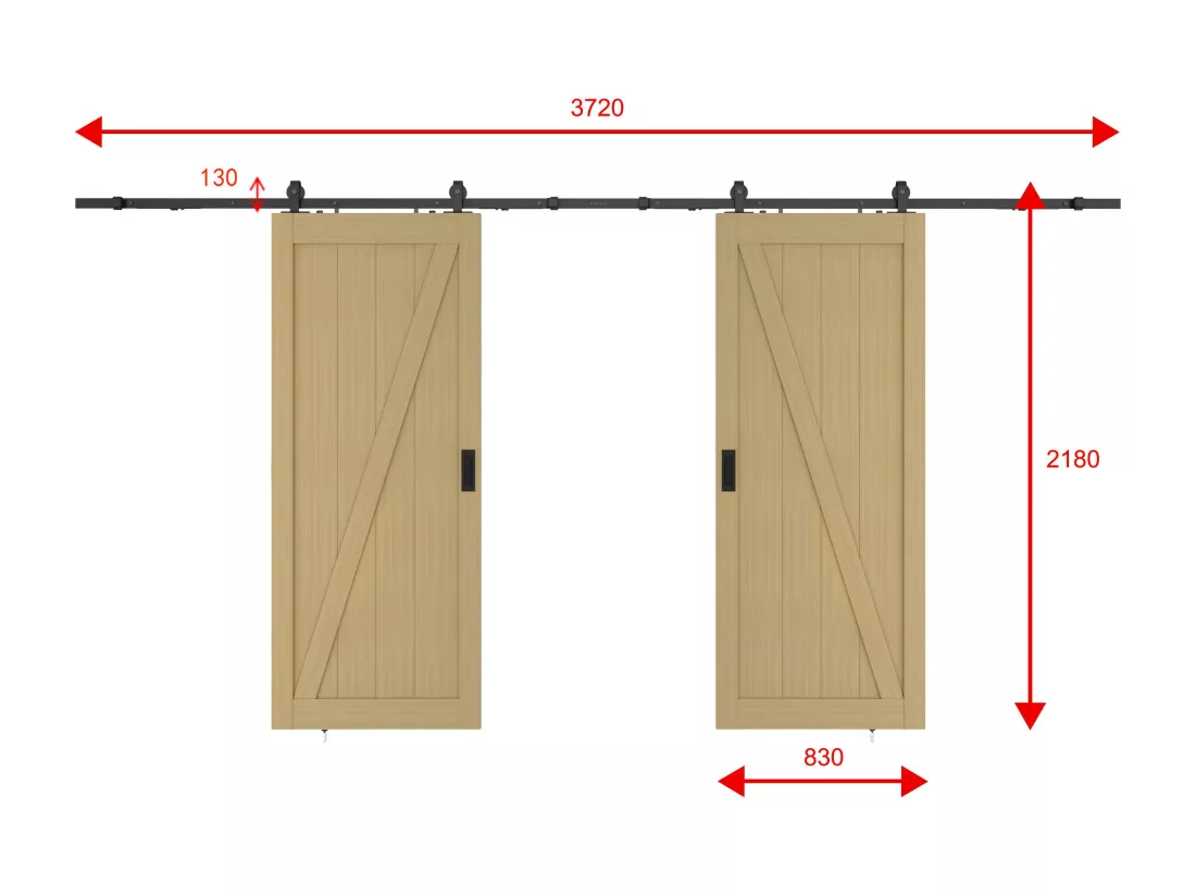 Porte coulissante double avec système en applique en bois et MDF - Naturel clair - 2 x H205 x L83 cm - BALERMA