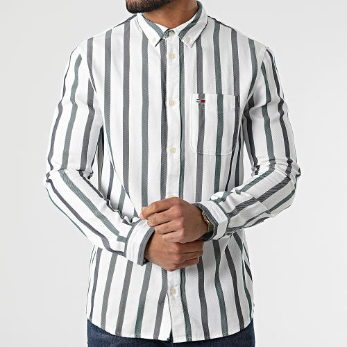 Surchemise Tencel Stripe 2342 Blanc Vert Bleu Marine