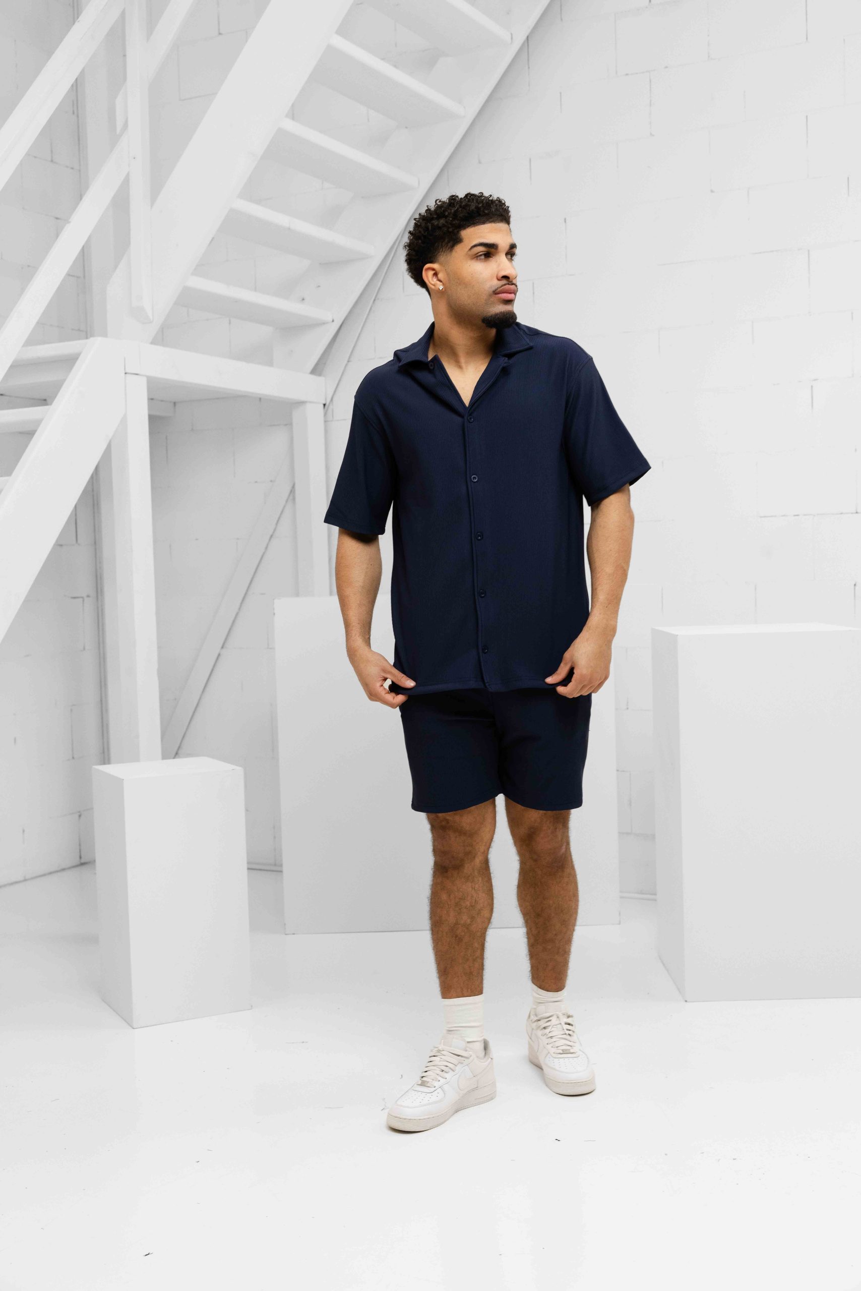 Malelions Ribbed Camp Collar Zomerset Heren Donkerblauw