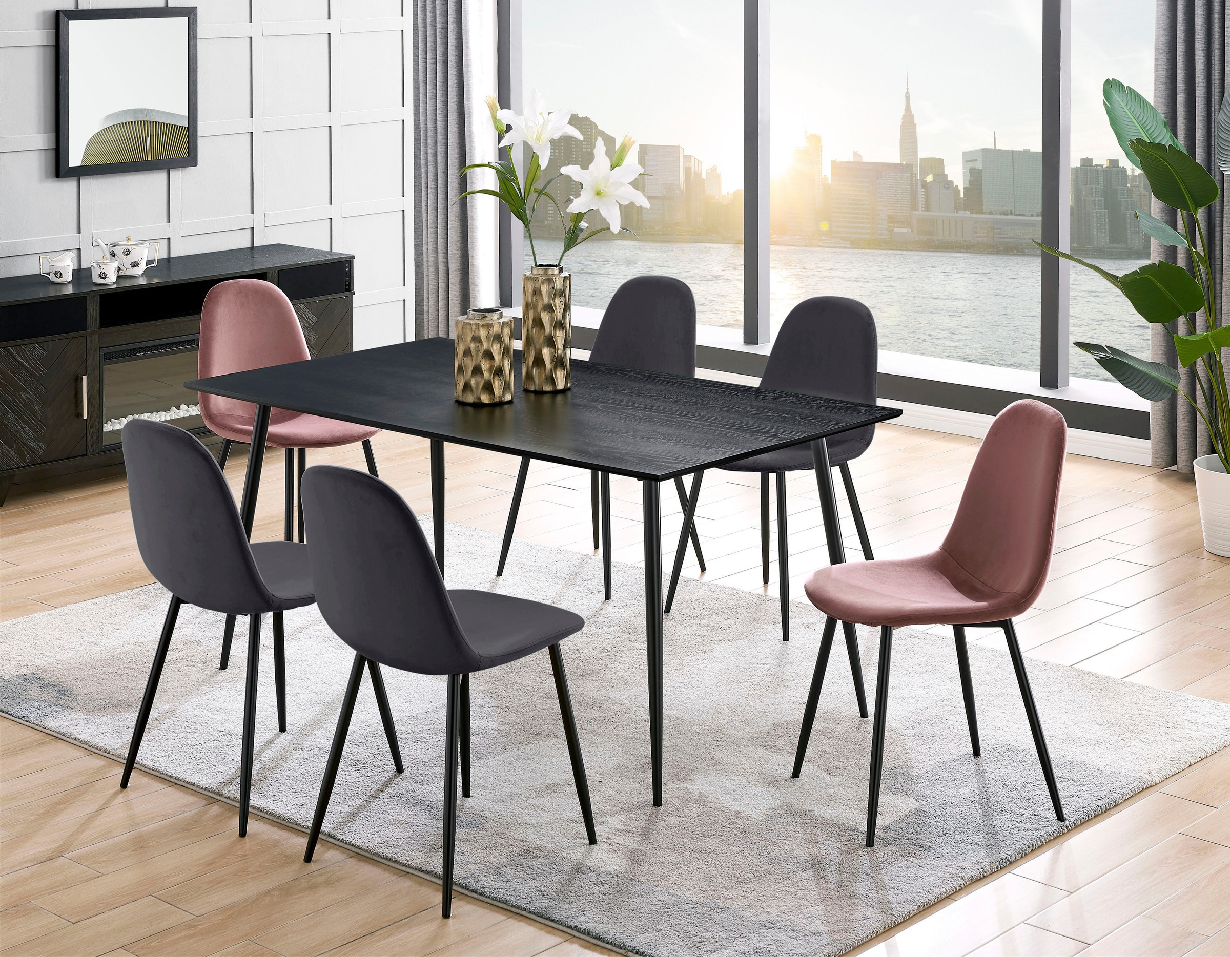 Leonique Essgruppe »Eadwine, TOPSELLER! Tisch plus 4 Stühle, Sitzgruppe« Esstisch plus 4 Esszimmerstühle, 5 Stk. tlg.