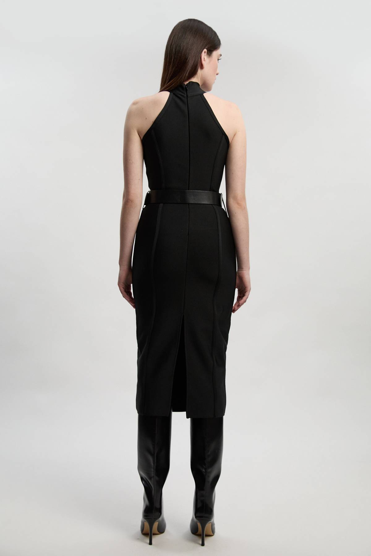 KarenMillen Robe Midi Bandage à Col Haut avec Détails Boucles