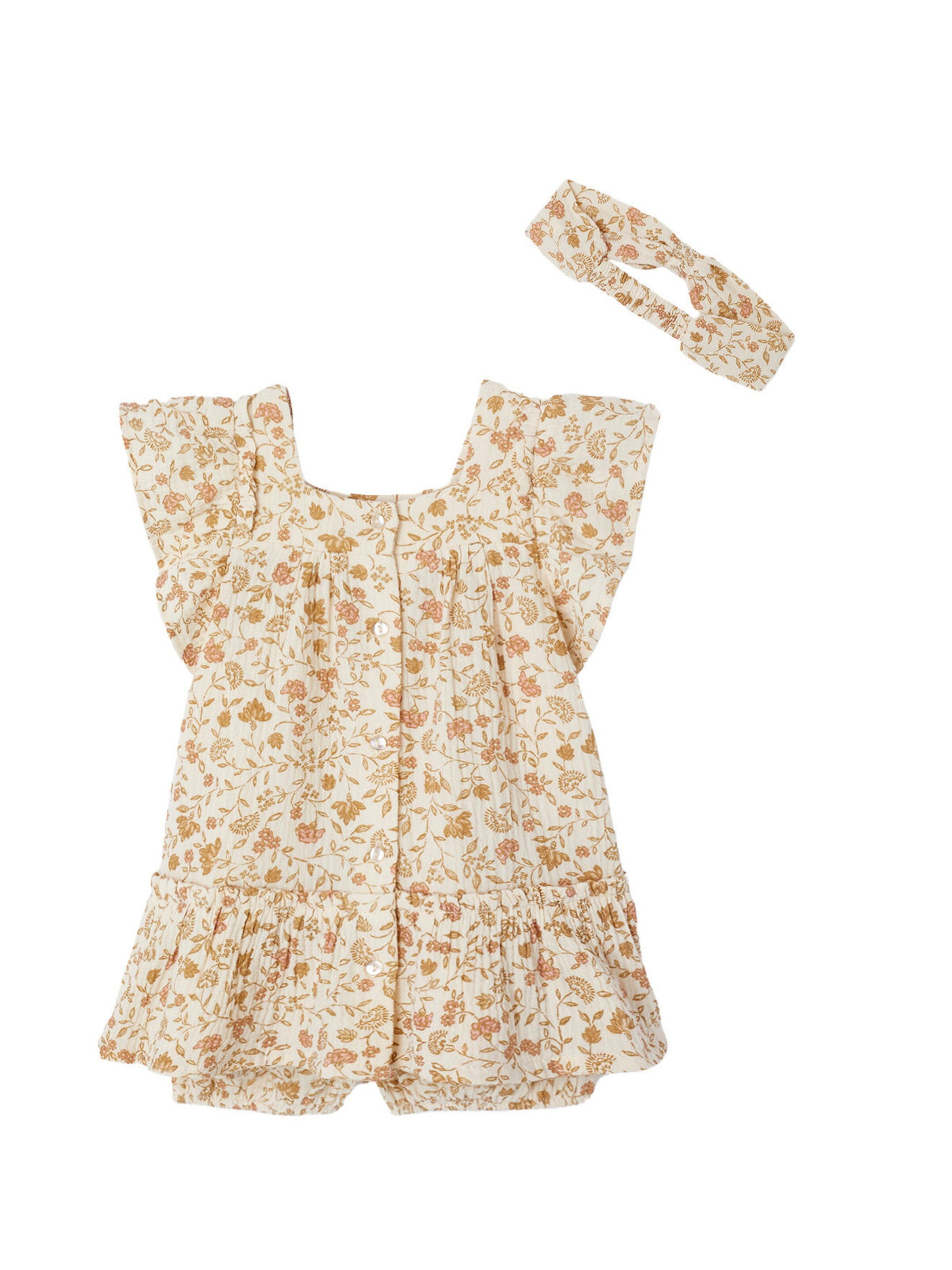 Vertbaudet Mädchen Baby Geschenk-Set: Kleid, Shorts & Haarband wollweiß