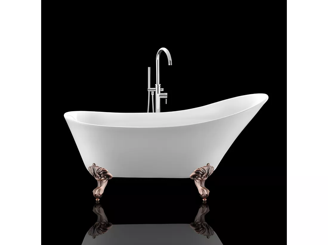 Baignoire ancienne rétro sur pieds BALMAIN Blanche 161 cm Pieds d'Aigle Cuivre rouge vieilli