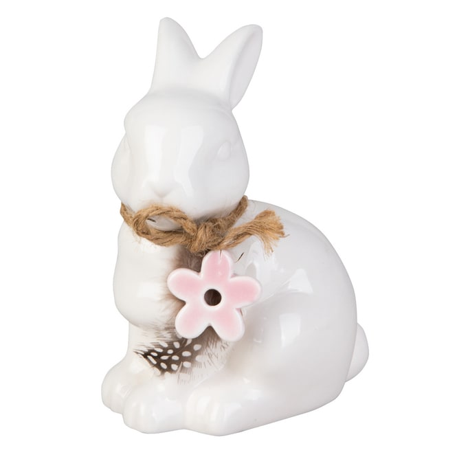 Hase sitzend weiß/rosa - ca. 12 x 8 x 15,5 cm