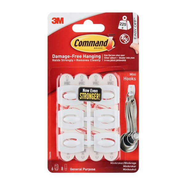 3M Command Mini kroker, 6 stk, hvit