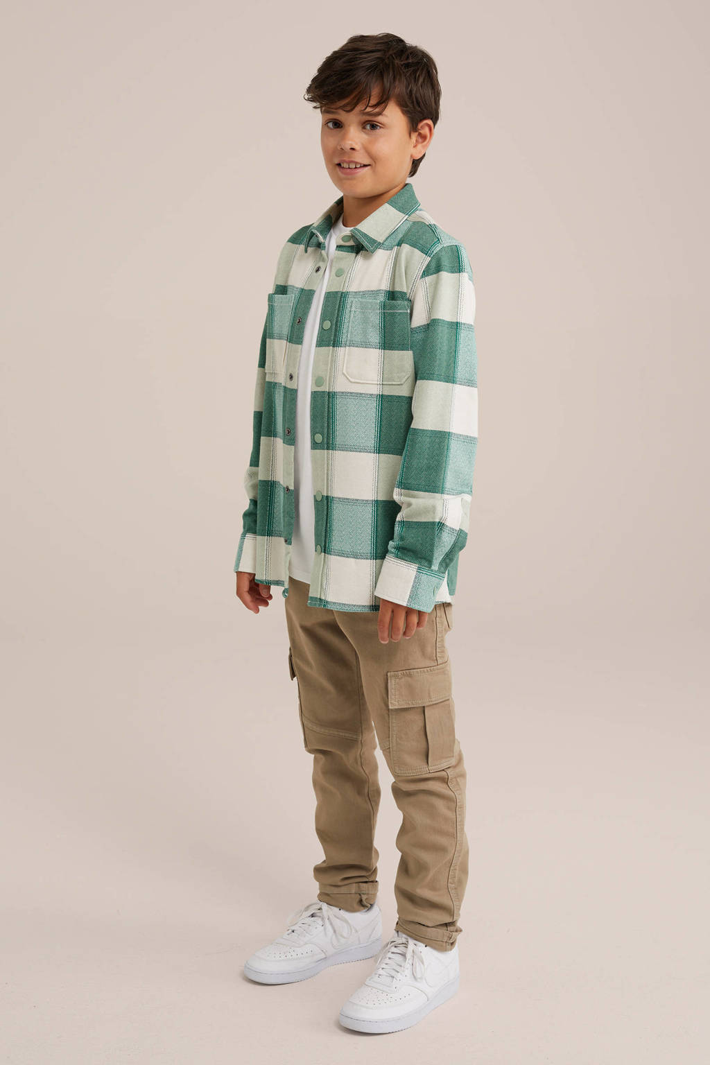 WE Fashion geruit overhemd groen/ecru