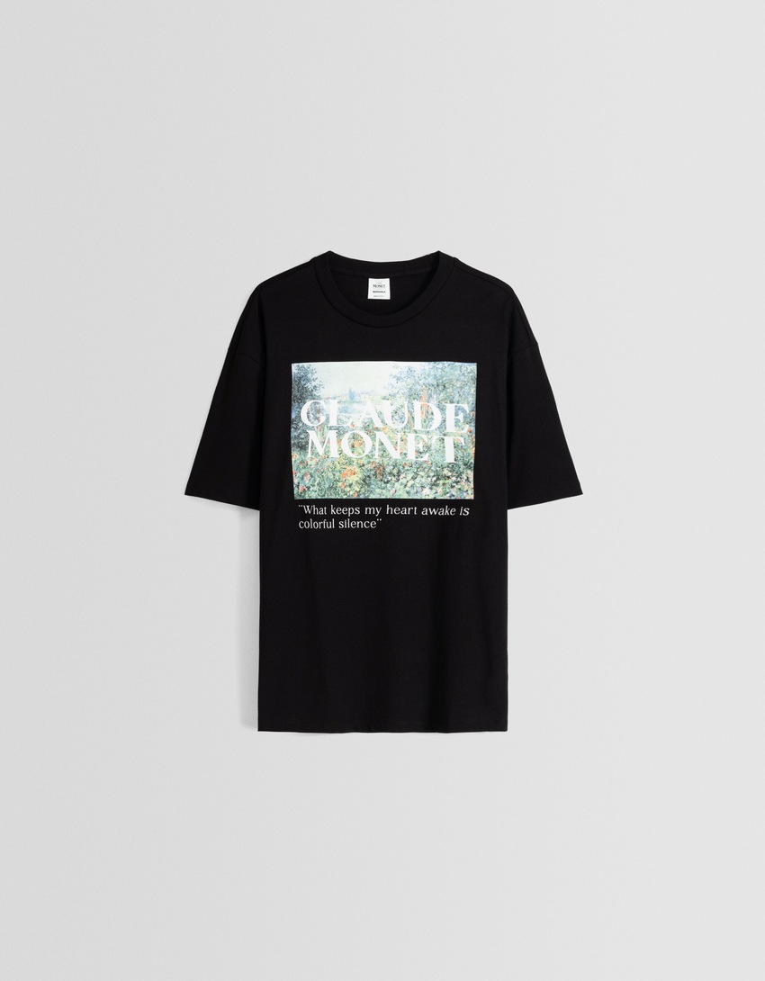 Camiseta de manga curta com estampa de Claude Monet e modelagem quadrada