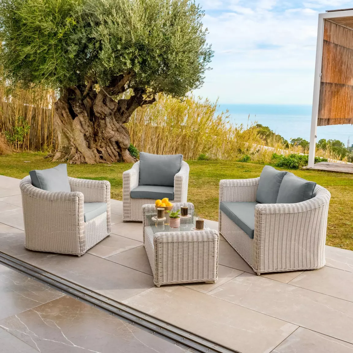 Housses de coussin de remplacement pour salon de jardin Calvi 4 places - Gris clair