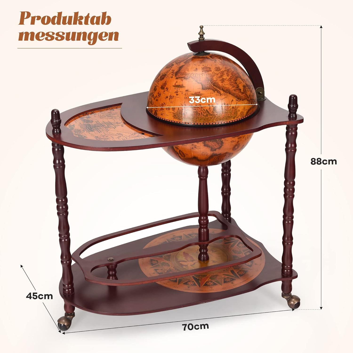 COSTWAY Globusbar Minibar Weltkugel Weinregal Flaschenregal Globus Bar Hausbar Cocktailbar Dekobar Tischbar, mit Rollen, mit Tischplatte