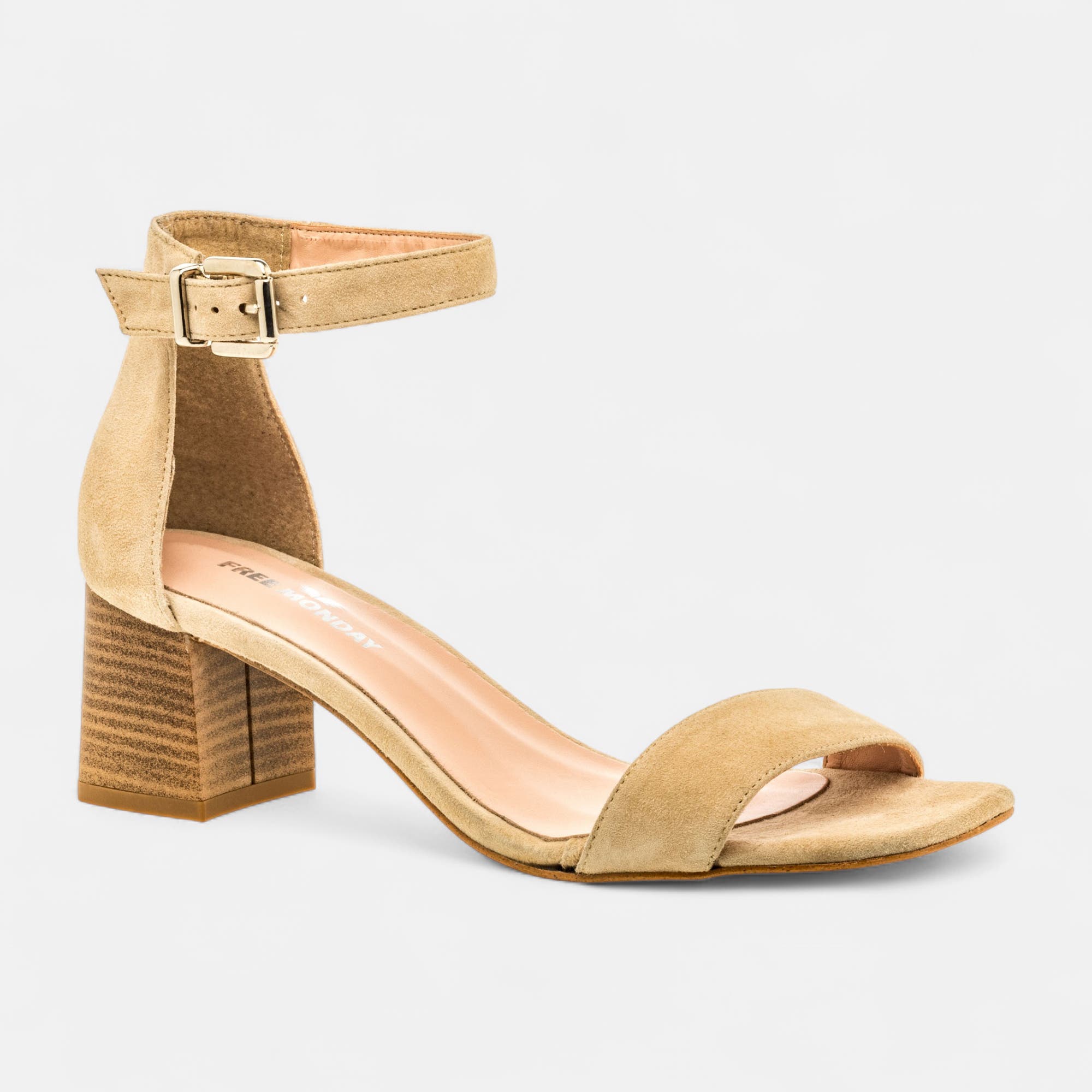 Nu-pieds à talon Femme en cuir beige