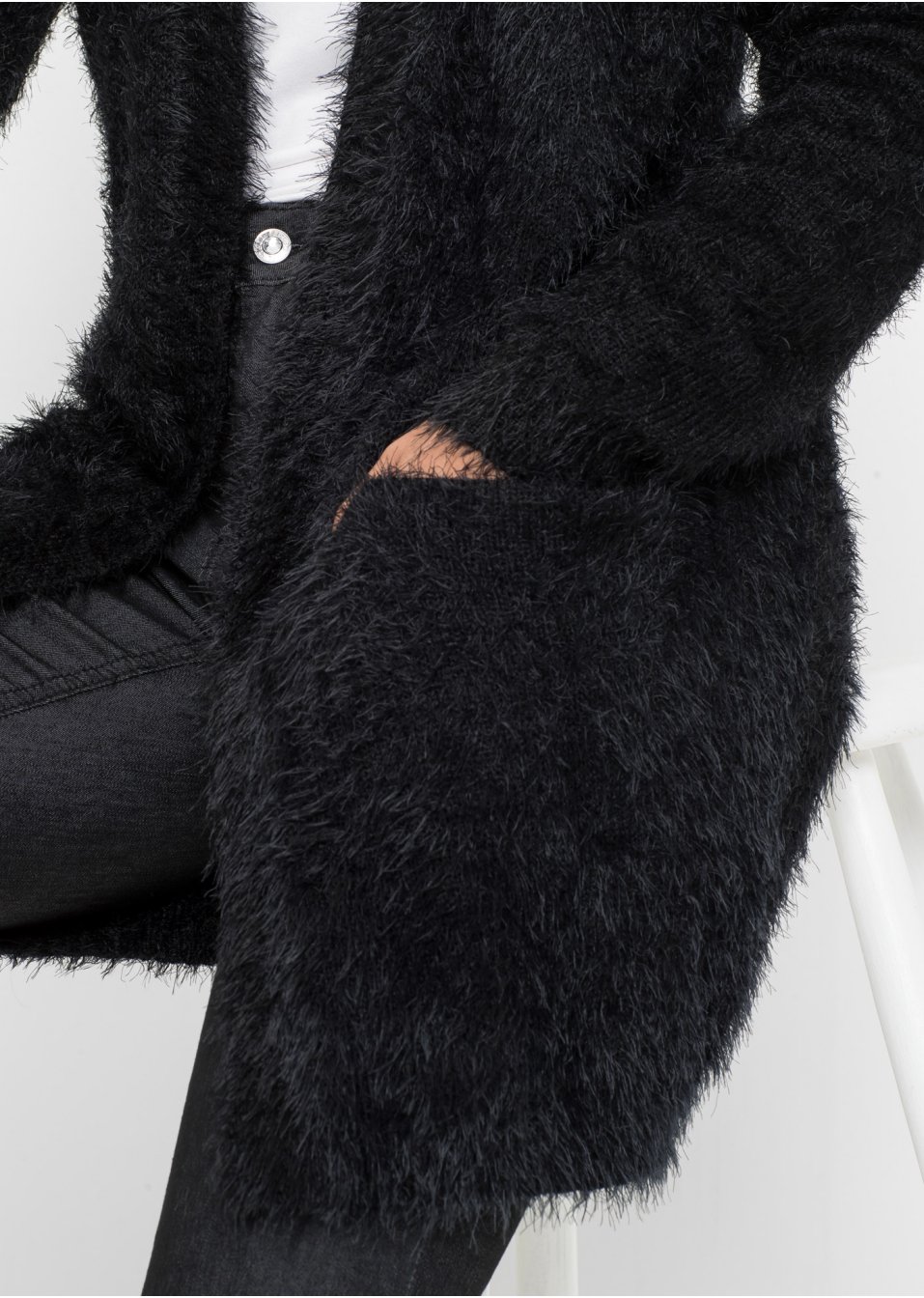 Gilet long en maille duveteux