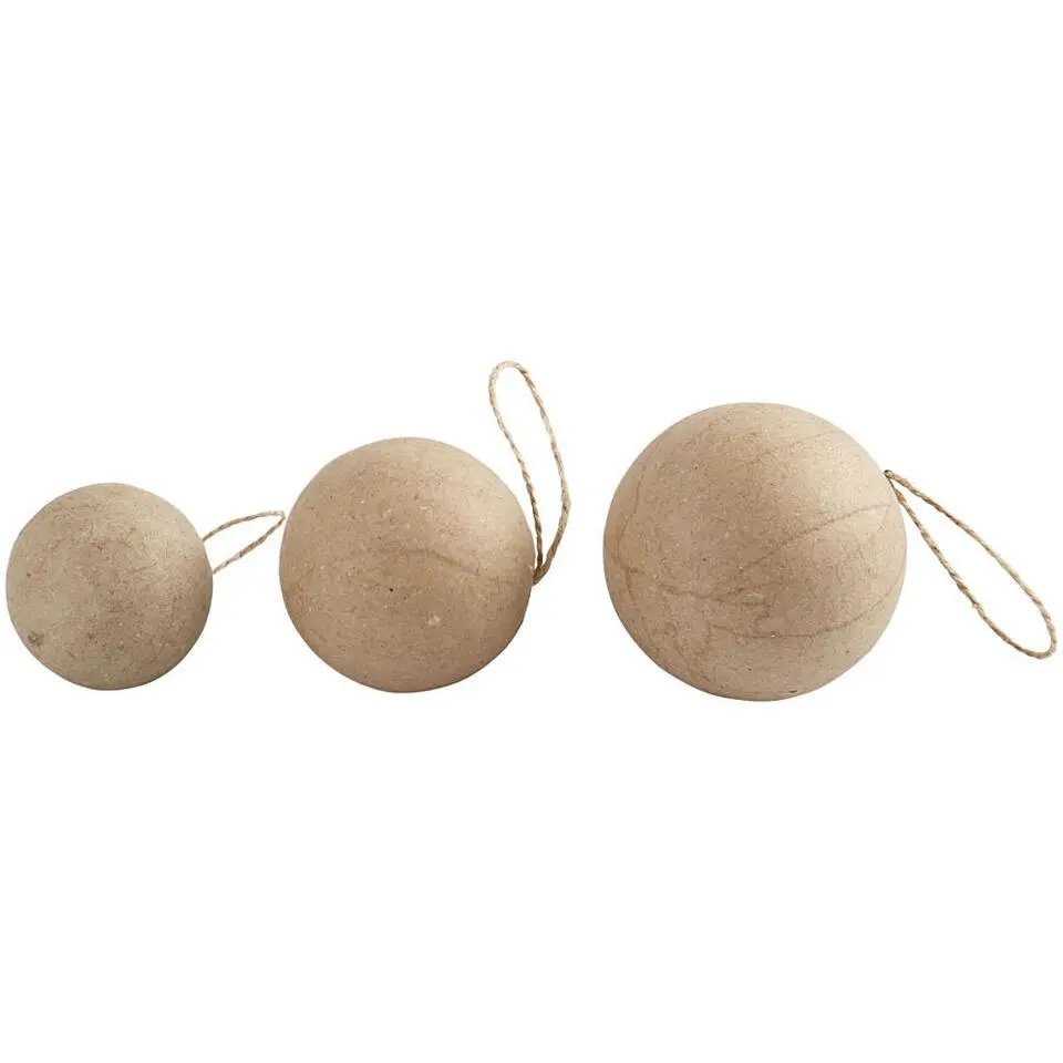 Hobby/DIY Kerstballen - 6x - aan touwtje - papier mache 4-5-6 cm