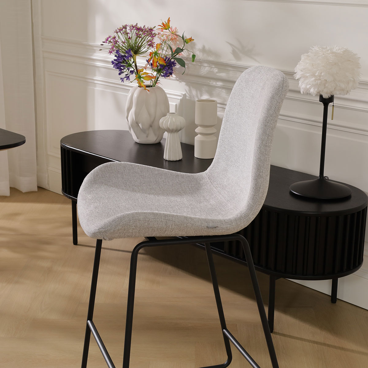 Barkruk Nino-Fé lichtgrijs - zwart onderstel - 75 cm
