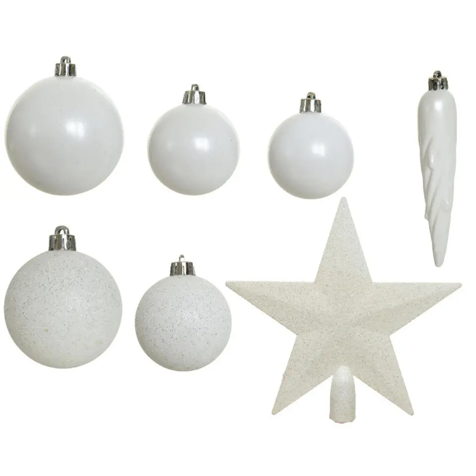 Bellatio decorations Kerstballen - 33x st - wit - met piek