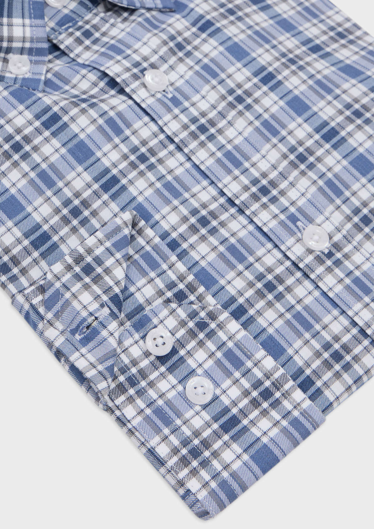 Chemise sport Regular en popeline de coton blanc à carreaux bleu jeans