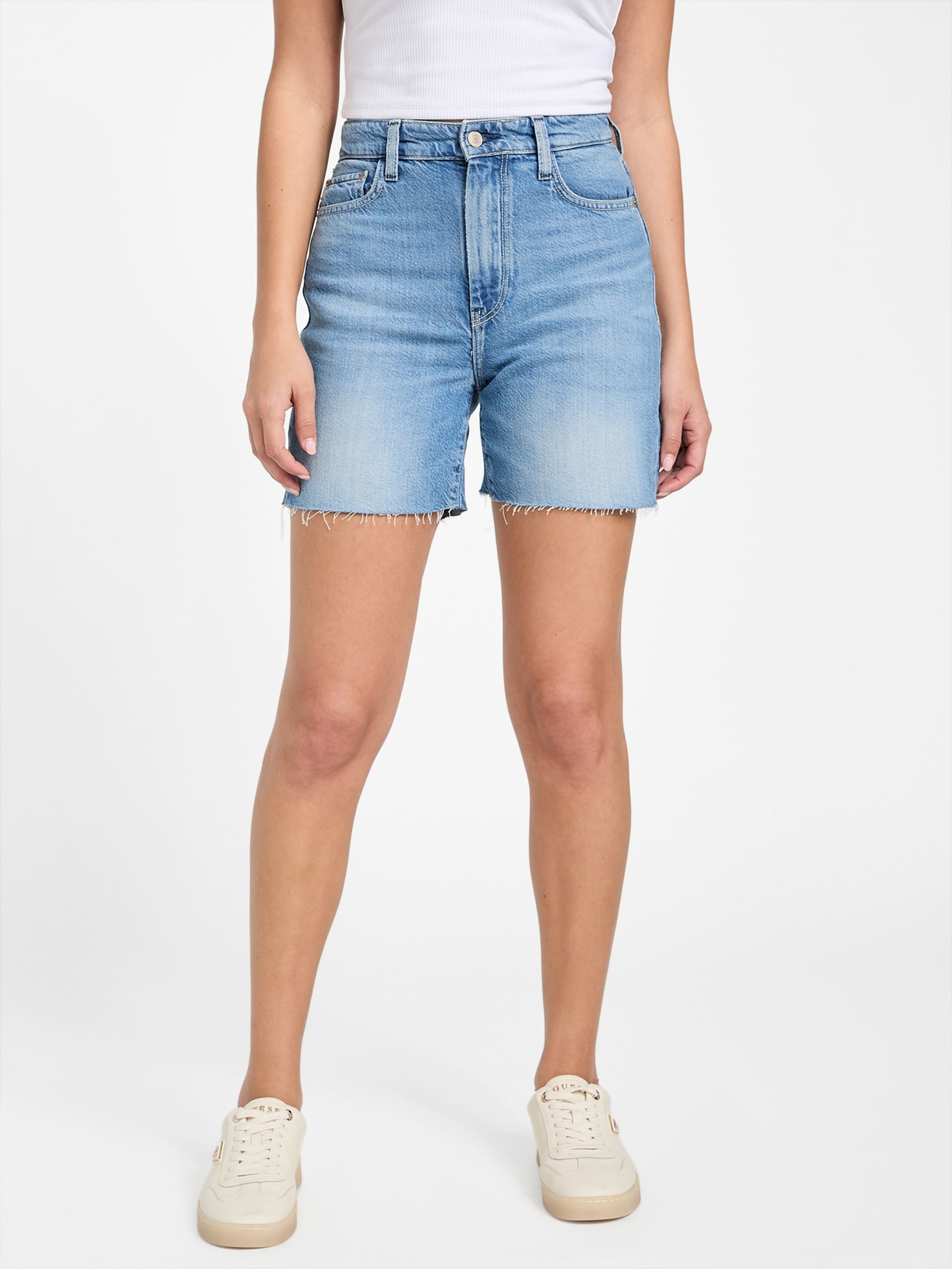 Shorts jeans ecológicos estilo anos 80 com pedal