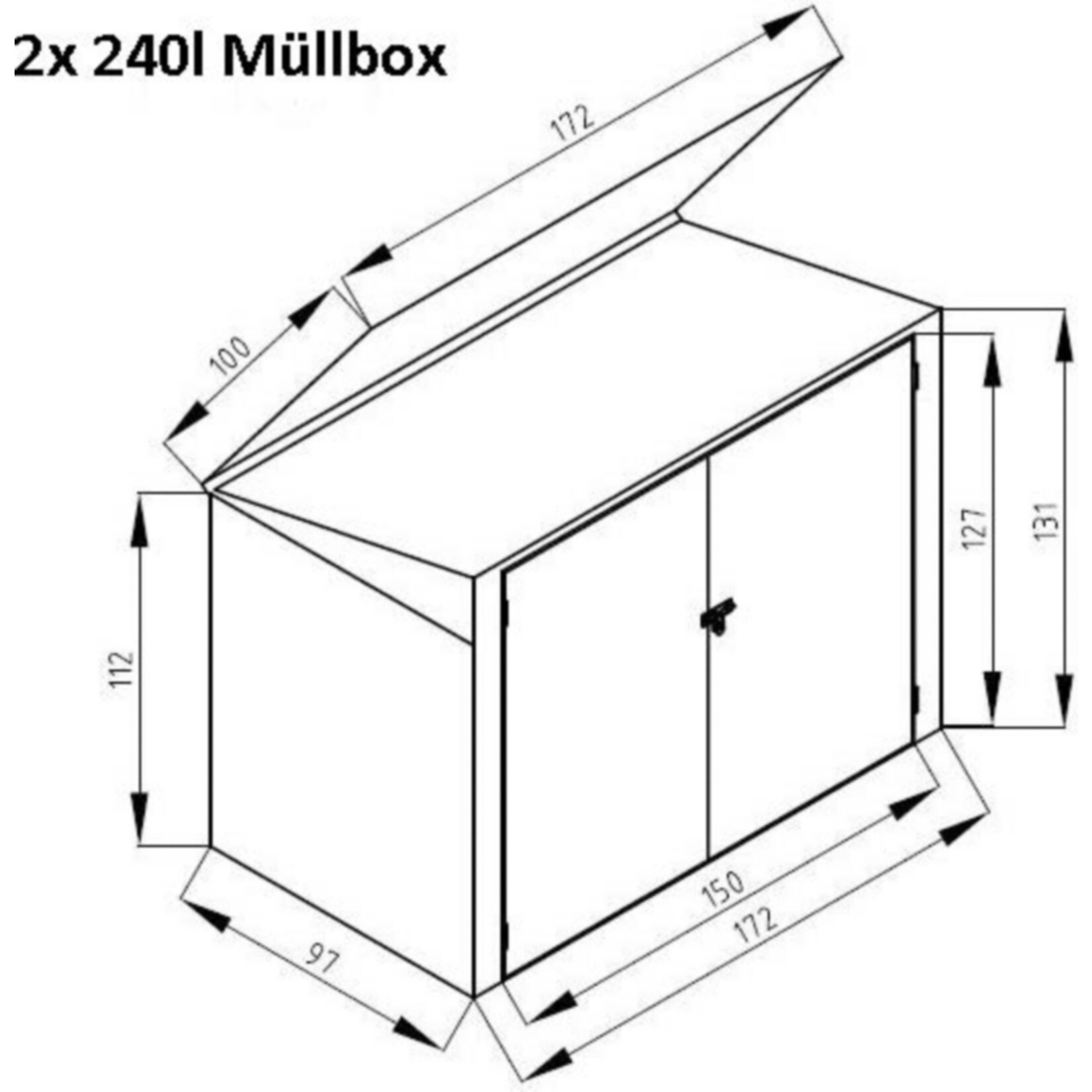 Metall Mülltonnenbox anthrazit, 172x100x131 cm