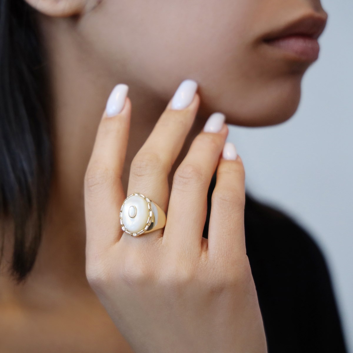 Bague Argent Doré Clothilde Pierre Nacre