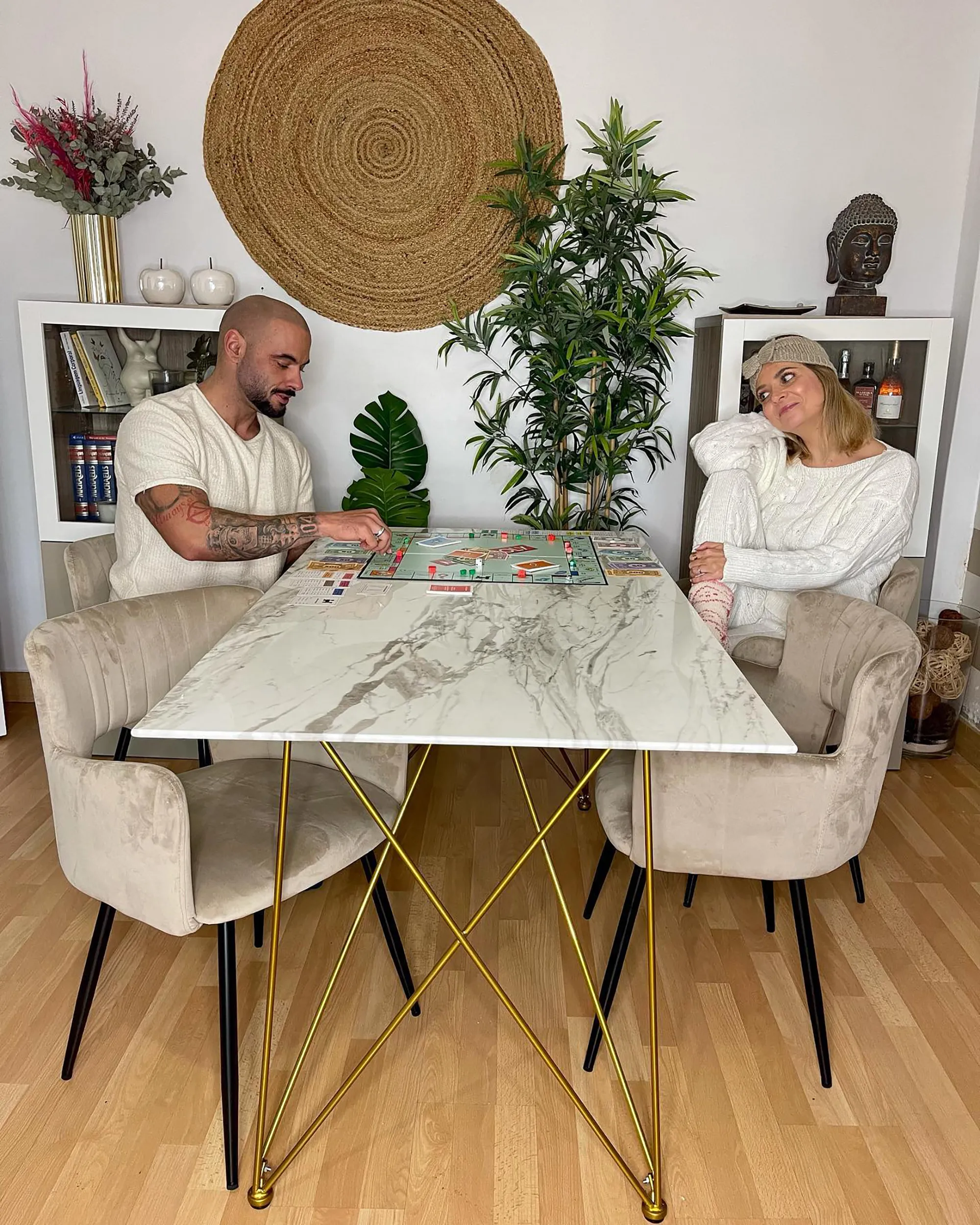 Eettafel KENTON Wit marmer 80 cm Veiligheidsglas 140 cm