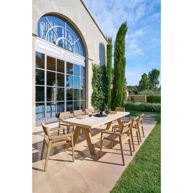 Table de jardin rectangulaire VENIZIA Effet travertin & Acacia