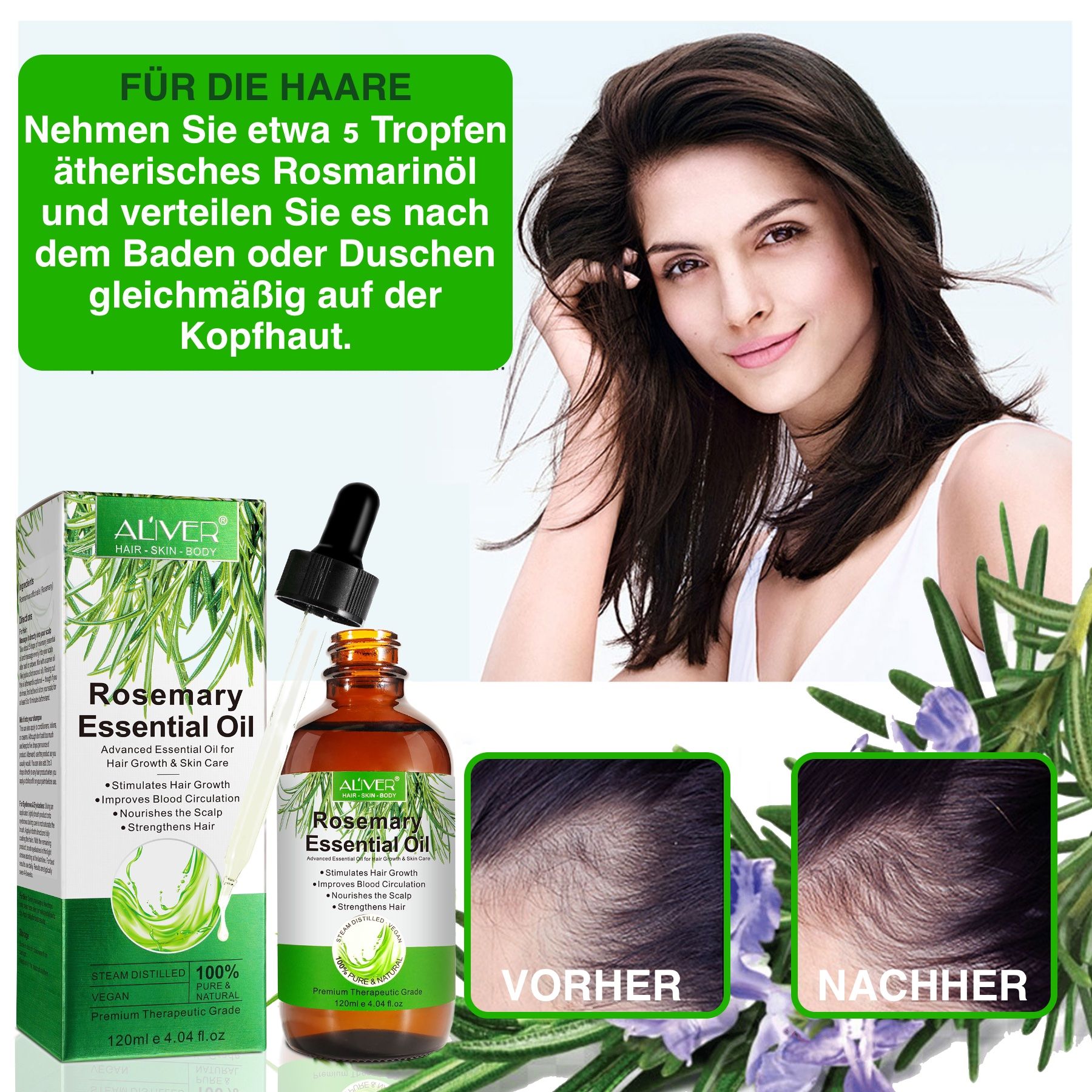 ALIVER Rosmarinöl Ätherisches Öl Haaröl für Haarpflege und Haarwachtstum