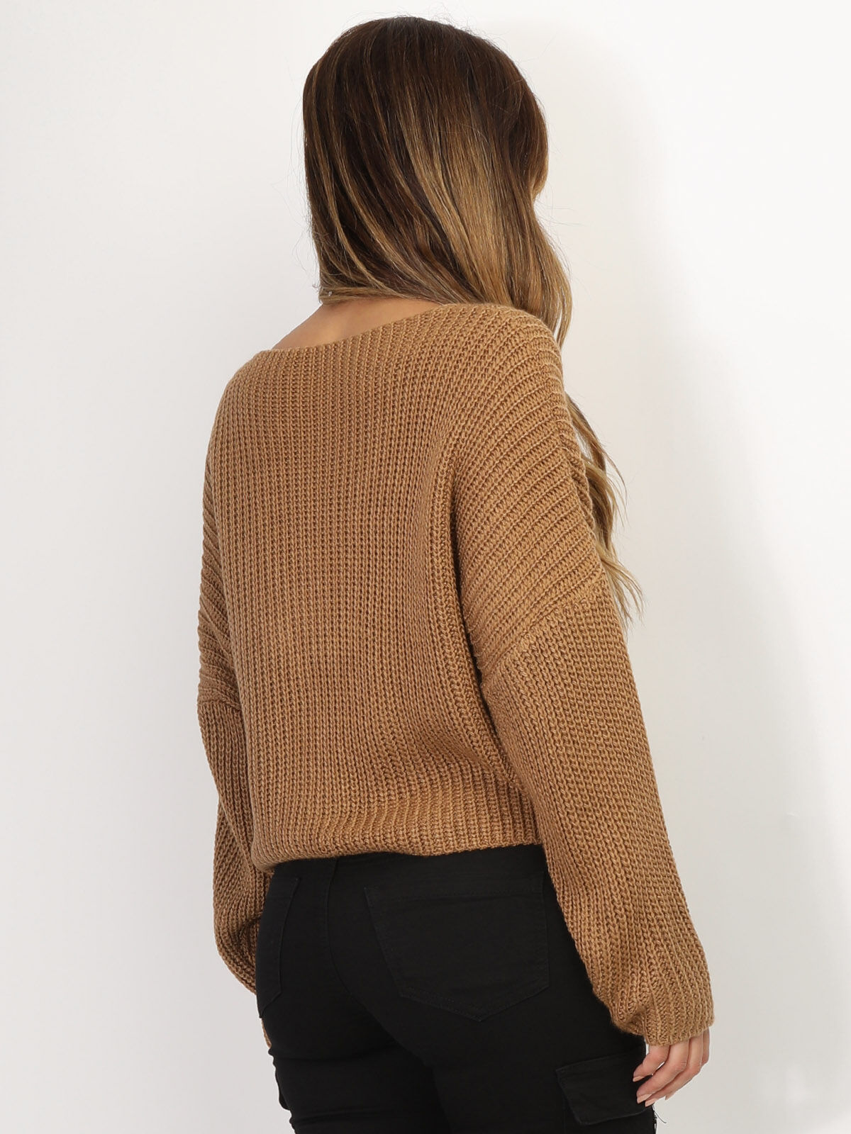 Gilet court en tricot- Camel