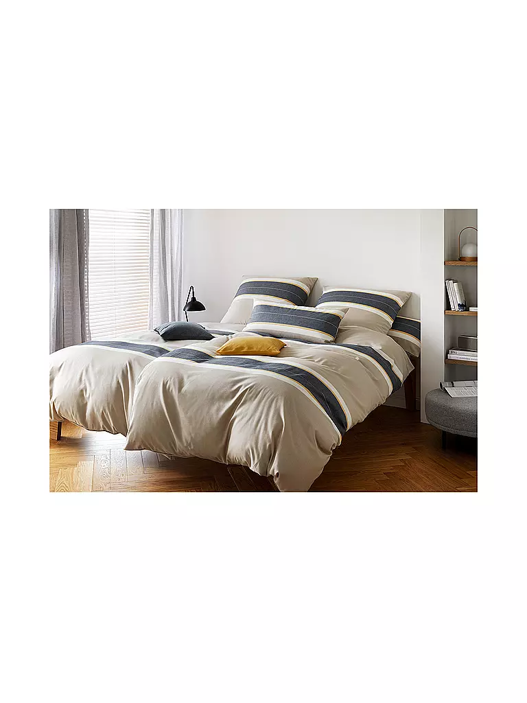 ELEGANTE Flanell Bettwäsche WHITMAN 70x90cm/140x200cm Beige Beige/Grau beige