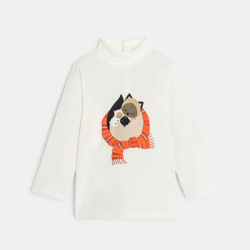 T-shirt col roulé chats blanc bébé fille Blanc