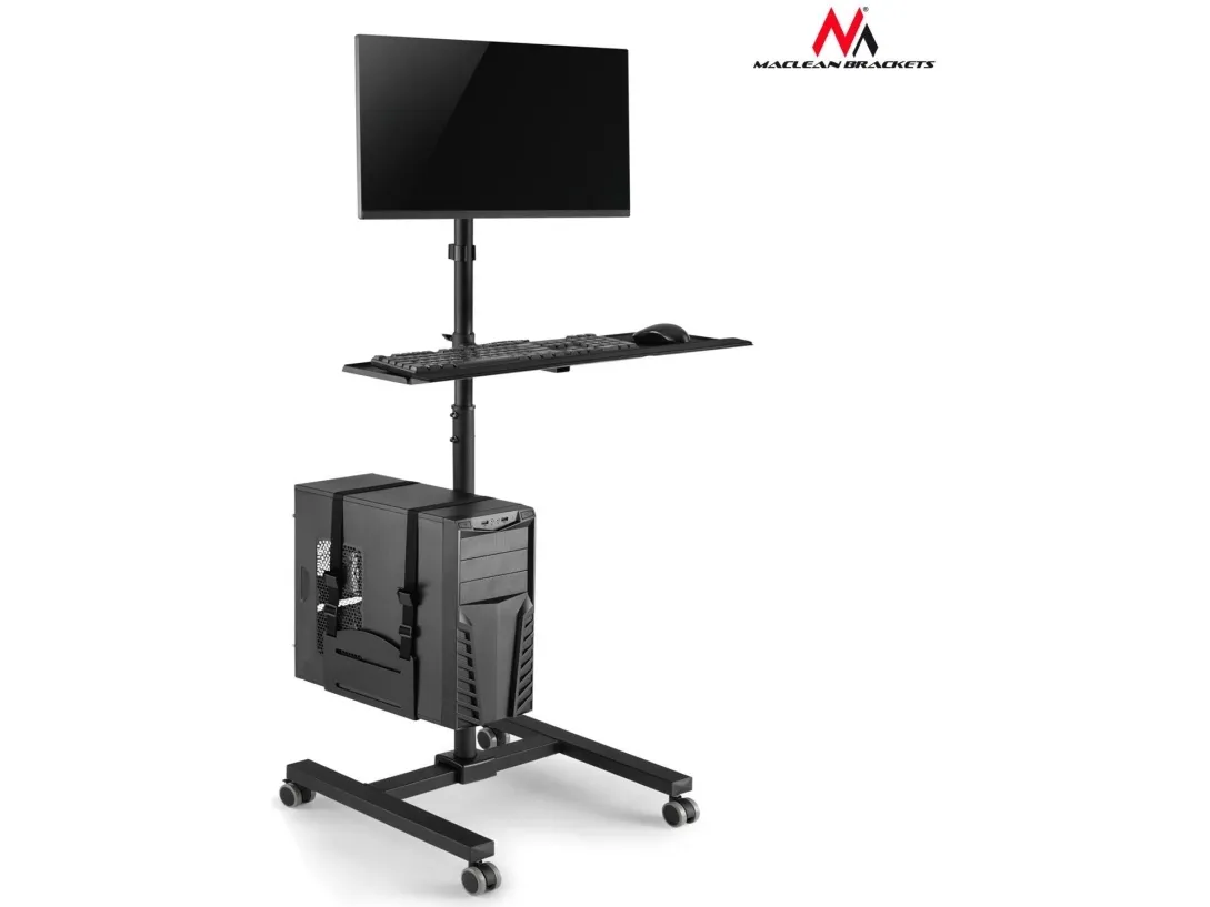 Maclean MC-793 - Vogn med hjul - for LCD-skærm / tastatur / CPU - plastik, stål - sort - skærmstørrelse: 17