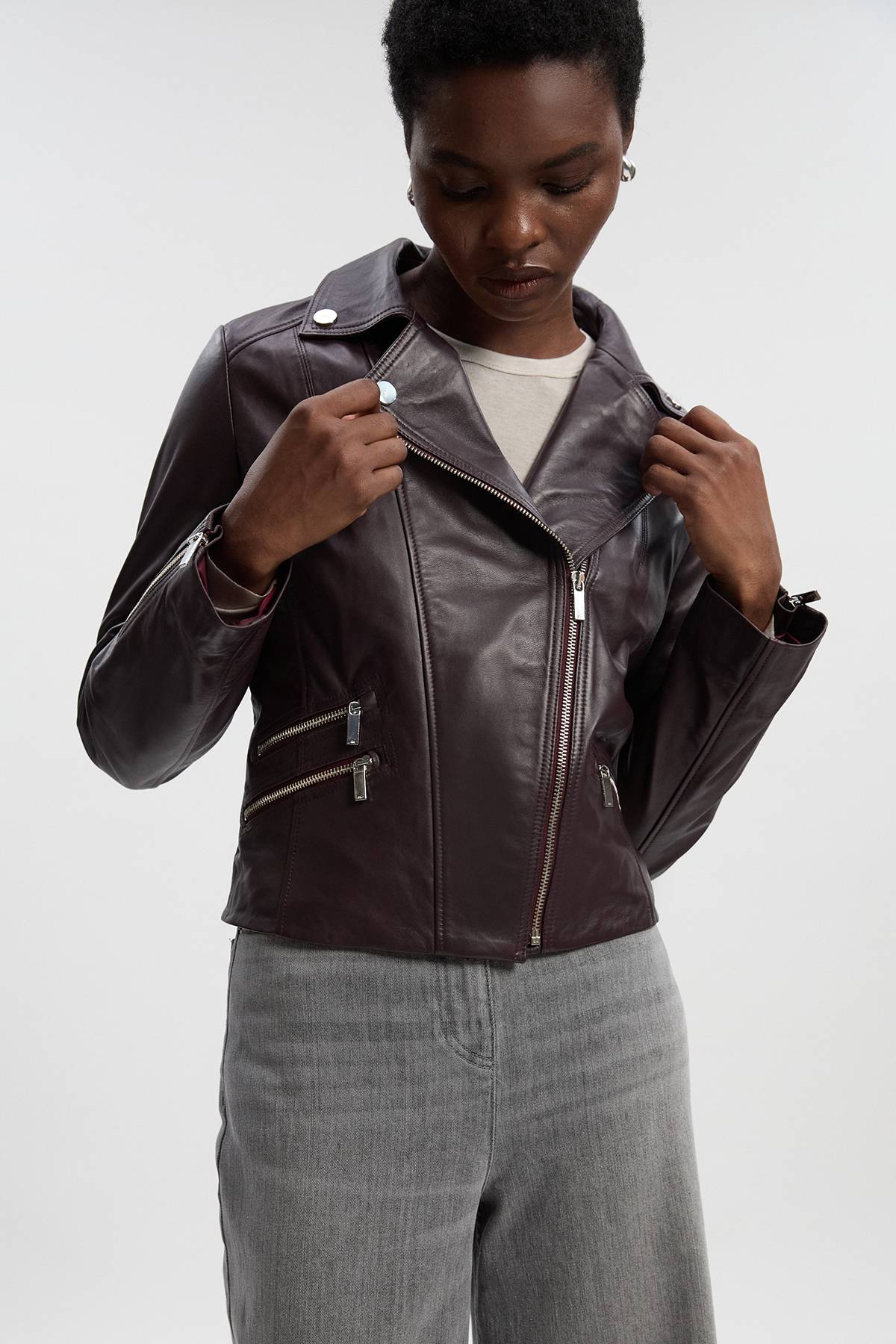 KarenMillen Veste de Motard Signature en Cuir